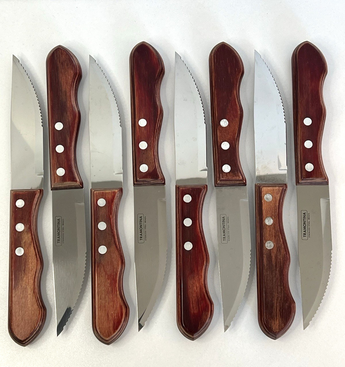 Tramontina Steak Knife Set Of (8) Porterhouse Jumbo Red/Brown Wood Handle Brazil