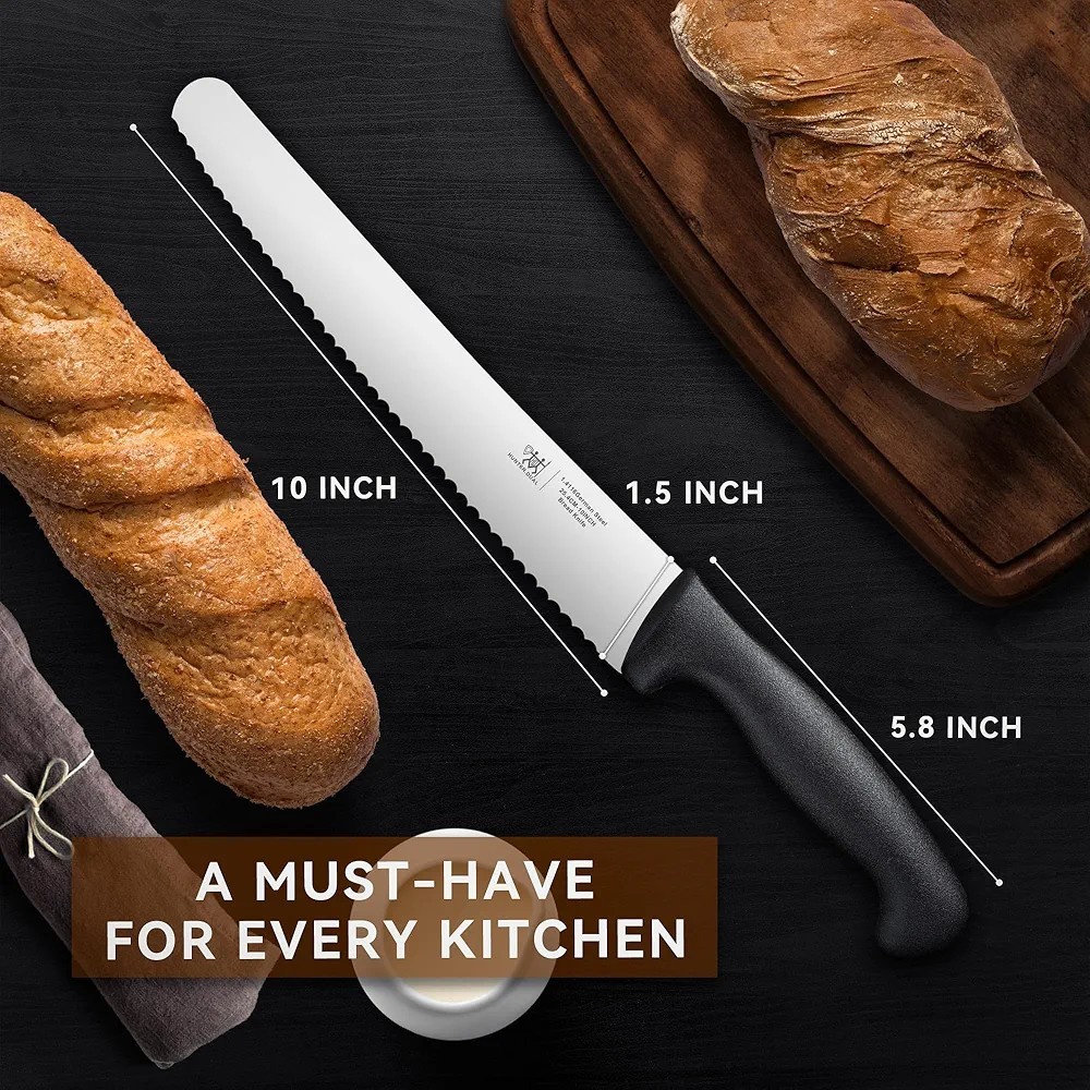 Bread Knife 10 inch Serrated Sourdough Slicer Cutter 1.4116 German Steel Ergonom