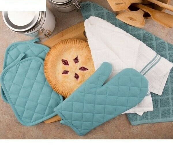 Housewares Linen Set Family Chef 5-Piece Kitchen Teal NWT