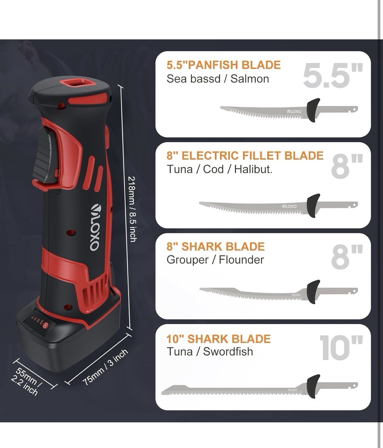 Electric Fillet Knife for Fish – Cordless Fillet Knife with 4 Blades 2 Battery’s
