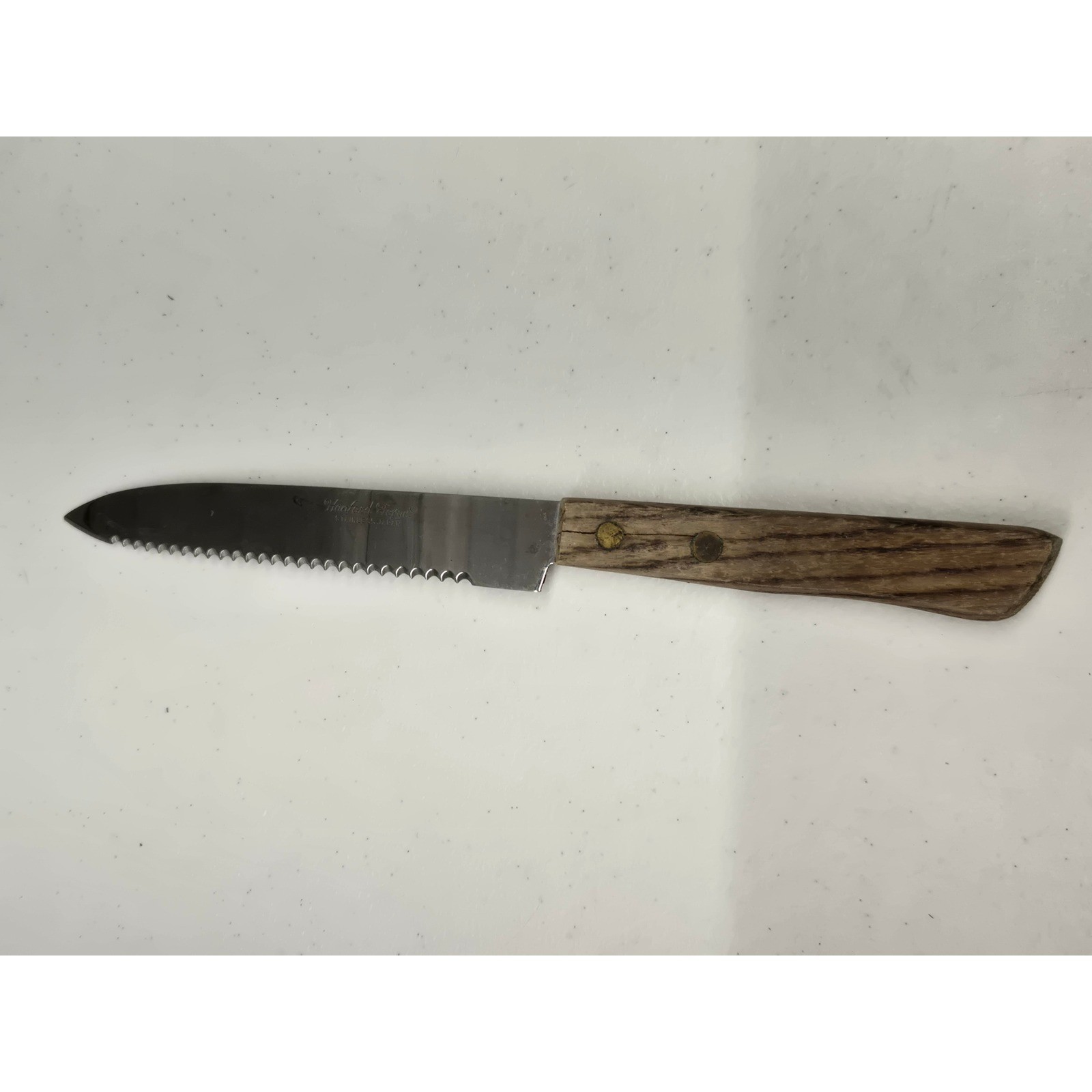 Hanford Forge Steak Knife Serrated Stainless Japan Wood Handle Vintage Cutlery