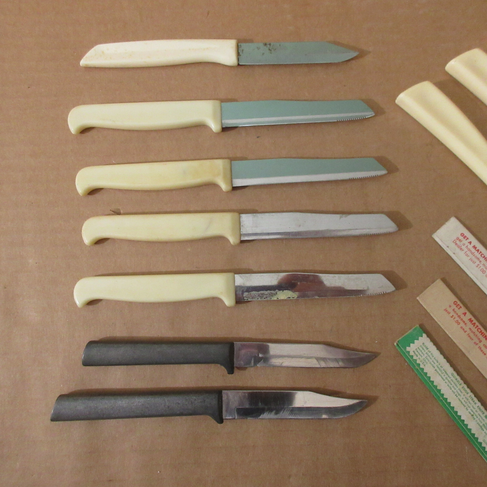 Vtg lot 14 Quikut + Unmarked Ivory Cream Steak Knife Set USA Stainless Steel