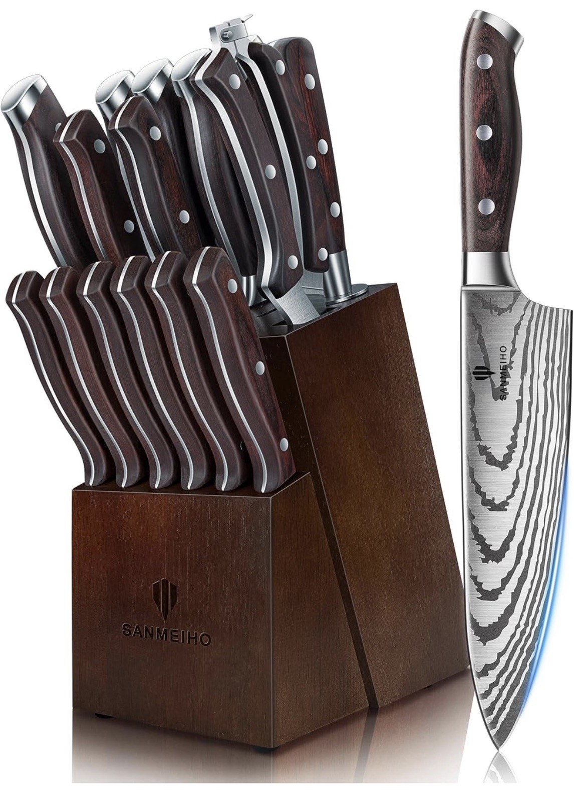 Sanmeiho 16-Piece Stainless Steel Knife Block Set Kitchen Cooking Knives *NEW*