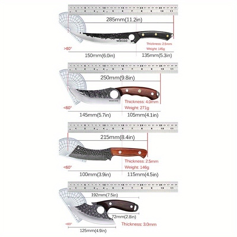4PCS Stainless Steel Chef Knife Set Boning Cleaver Vegetable Fruit Cheese Knives