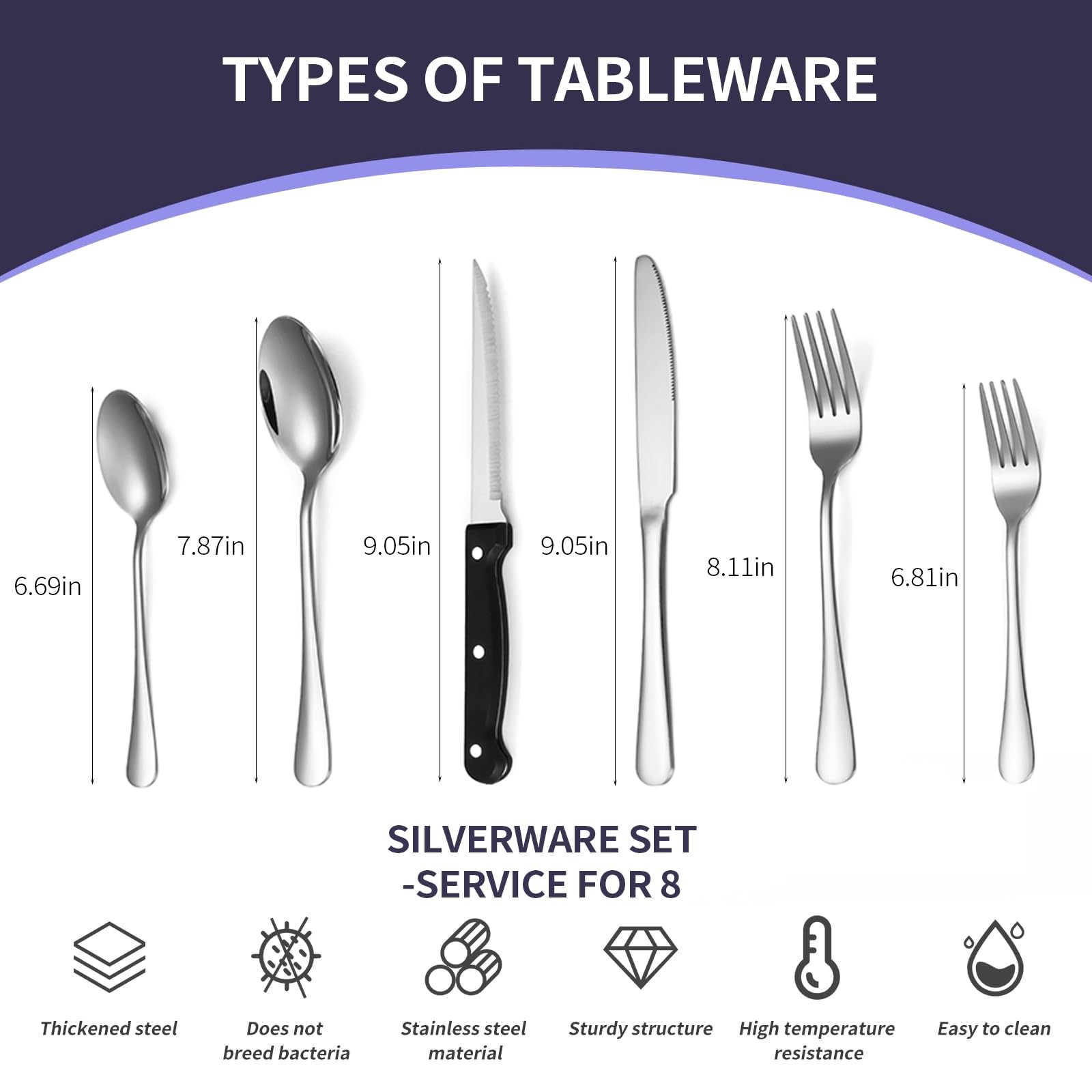 48 Piece Silverware Set for 8 Stainless Steel Flatware Cutlery Mirror Polished D