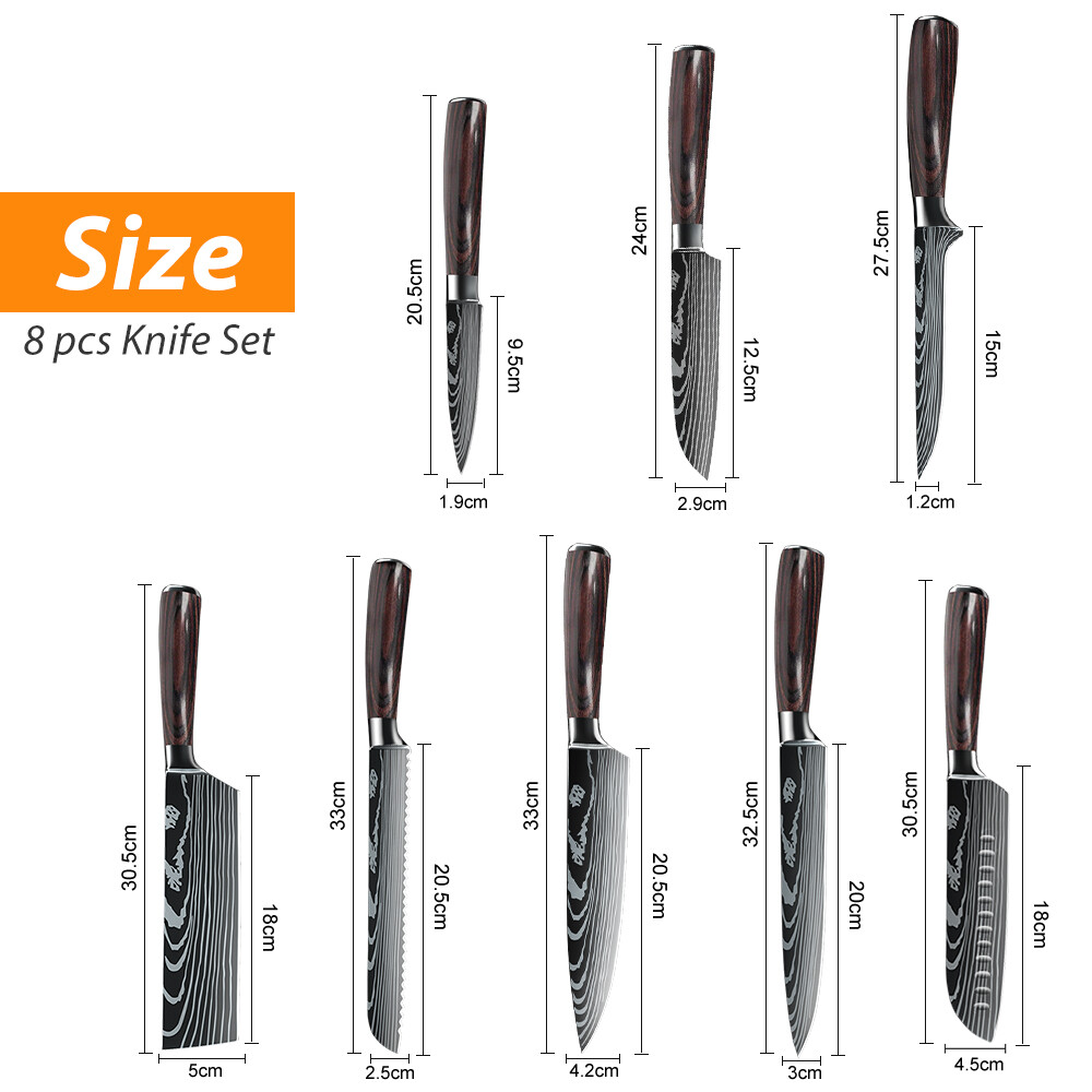 8Pcs Kitchen Knife Set Stainless Steel Ultra Sharp Chef Meat Knives w/ Gift Box