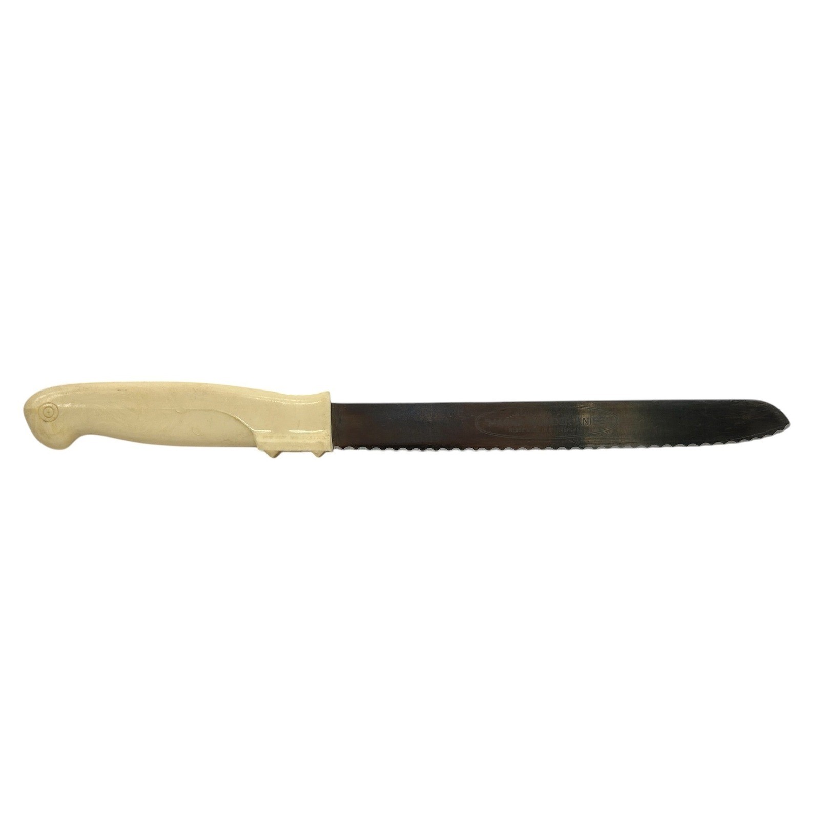 Vintage Magic-Hone Serrated Bread Knife Cream Handle Stainless Steel USA Made