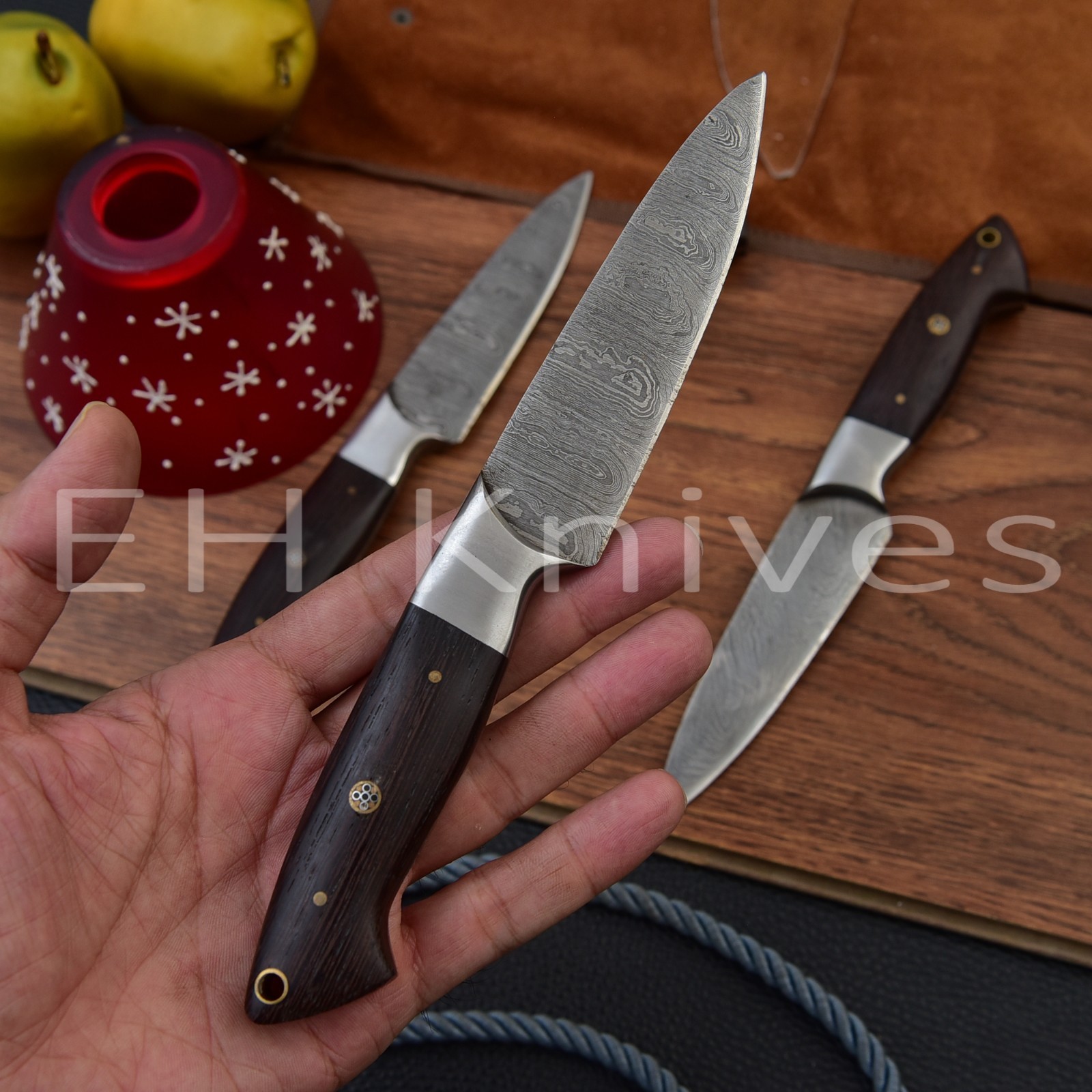 “Lot of 4 Handmade Damascus Steel Steak Knives Set – Kitchen Dining Cutlery