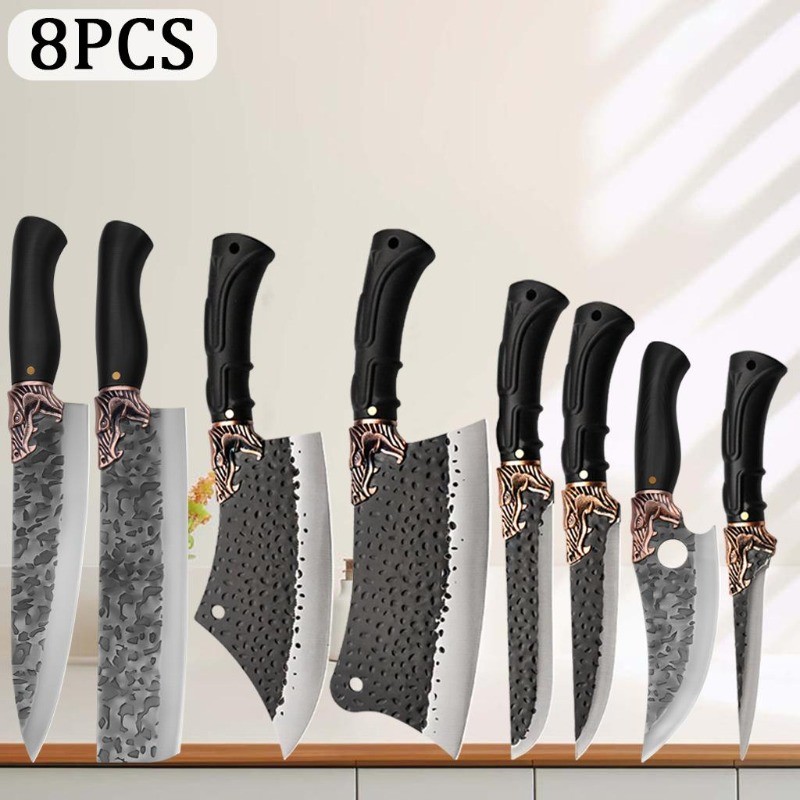 8PCS Stainless Steel Handmade Chef Knife Set Unique Multipurpose Kitchen Knives