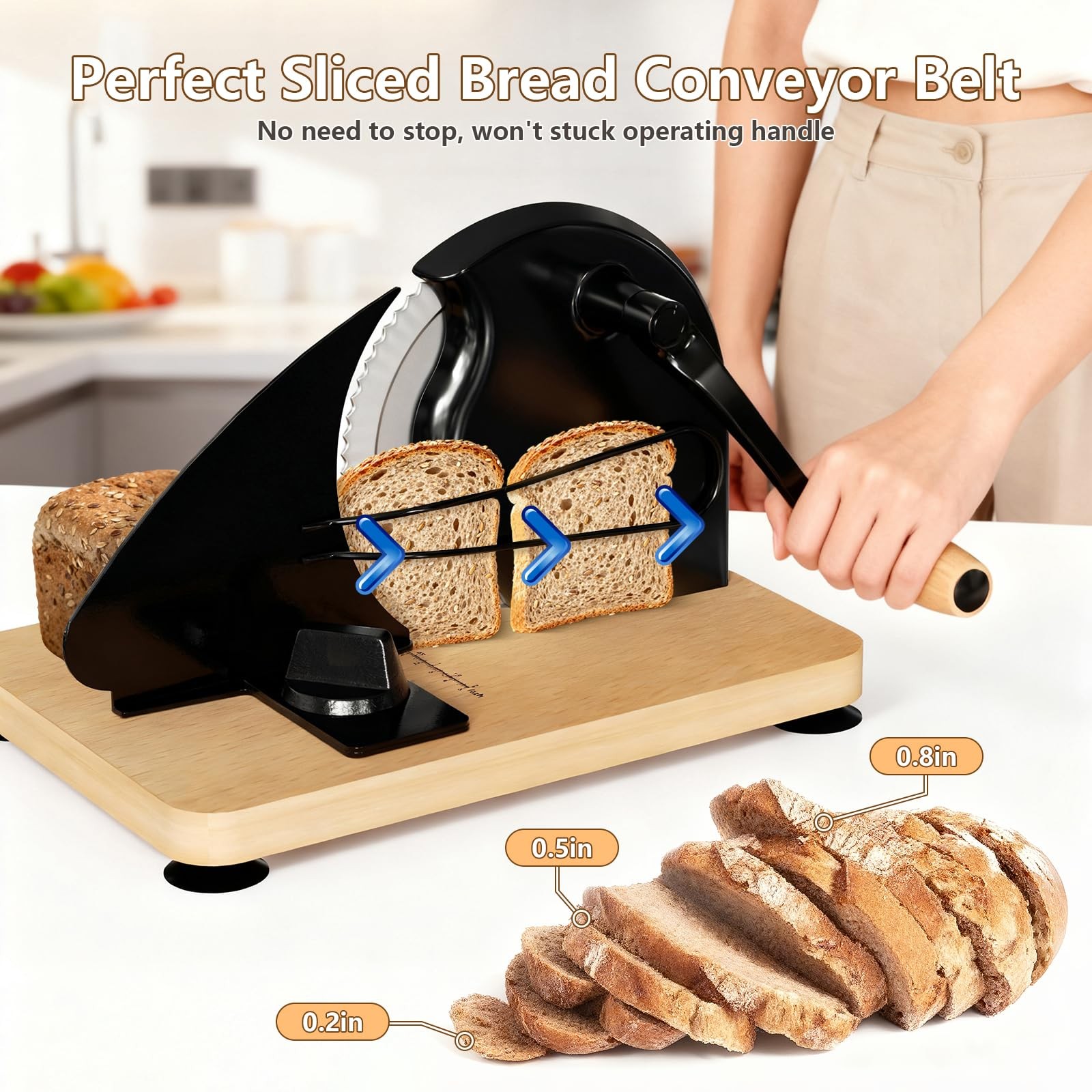 Upgraded Hand Crank Bread Slicer Manual Bread Slicer Adjustable Thickness