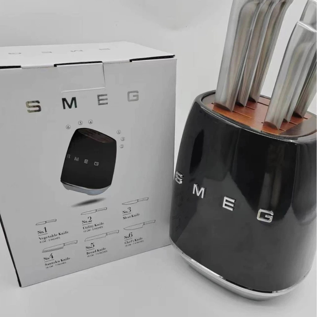 SMEG 7 Pieces Vintage Kitchen Knife Block Set Stainless Steel Assorted colors