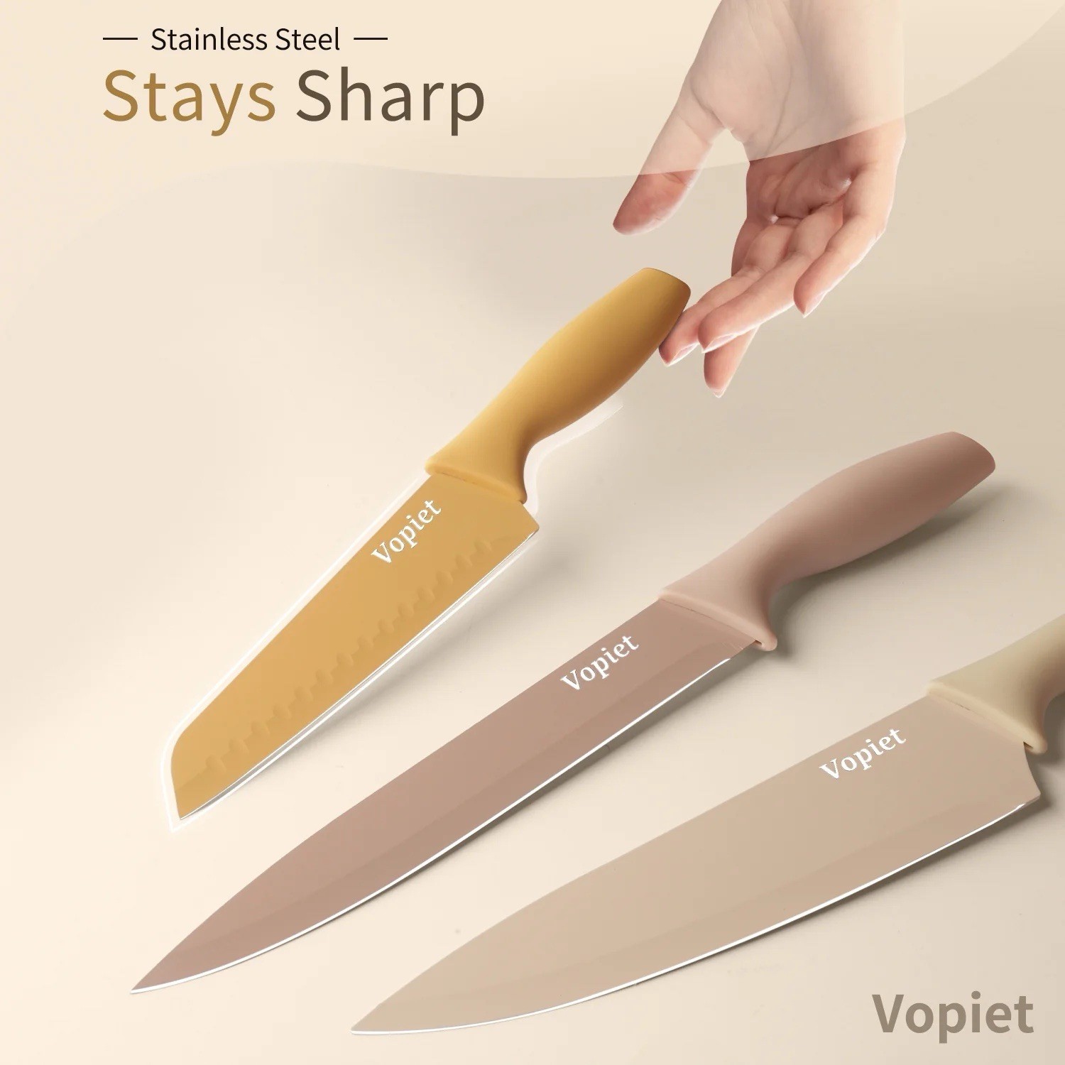 14 Piece Kitchen Knife Set, Stainless Steel Knife Set Non Stick Ceramic Coat