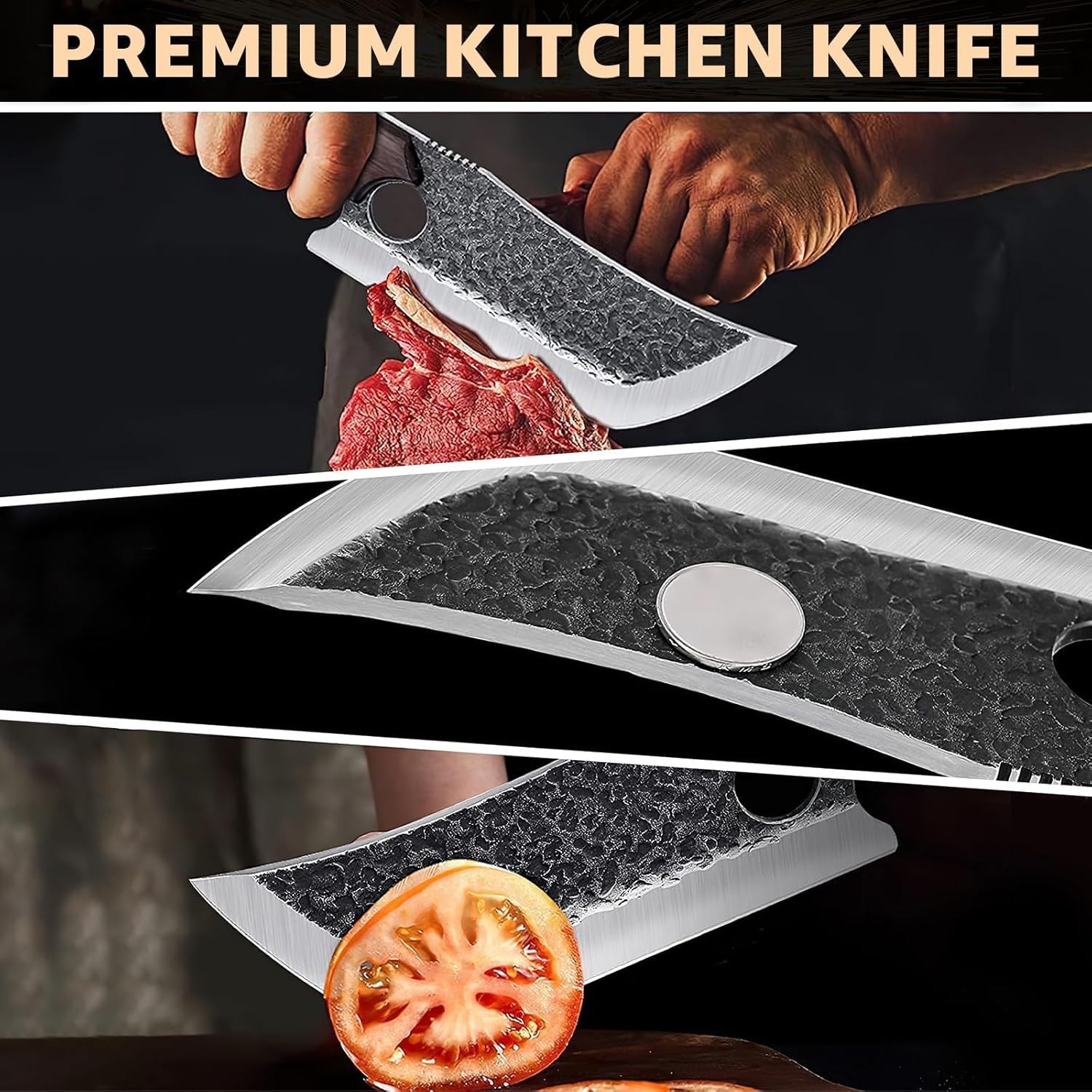 Serbian Chef Knife Set Hand Forged Butcher Knife Set with Bag Brisket & Trimming
