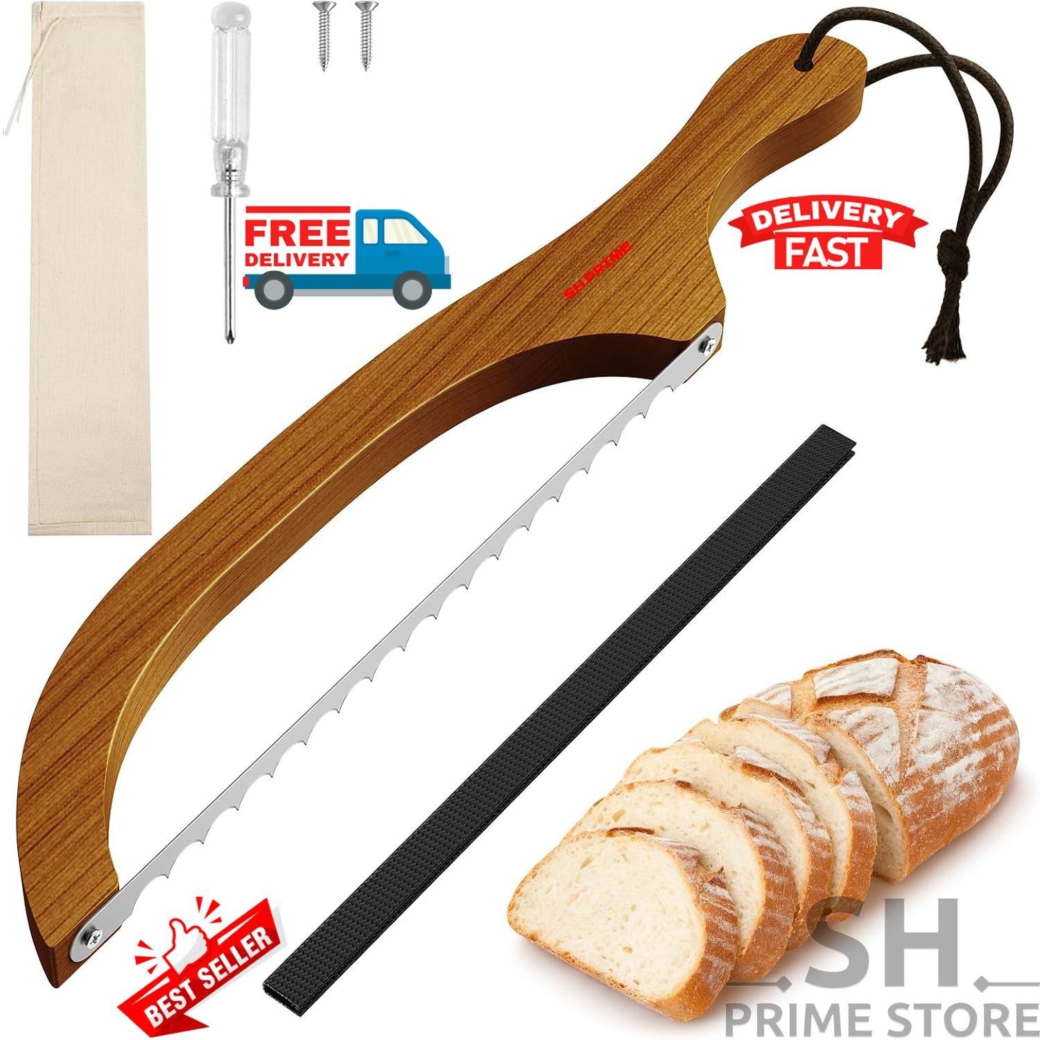 16″ inch Serrated Bread Slicer, Sourdough Bread Knife, Stainless Steel Bow Knife