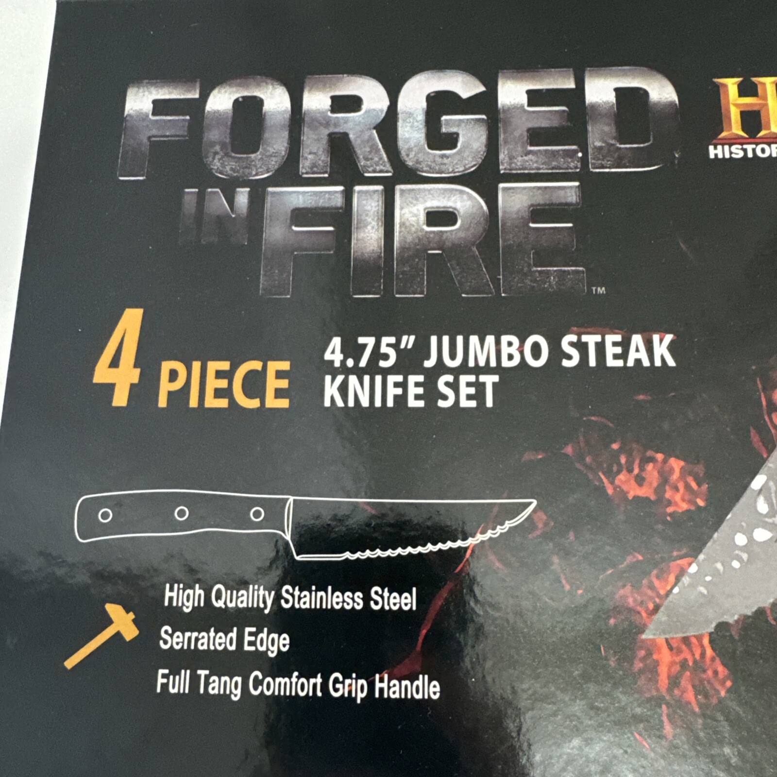 History Forged In Fire 4.75” Jumbo Steak Knife Set Hammered Stainless Steel