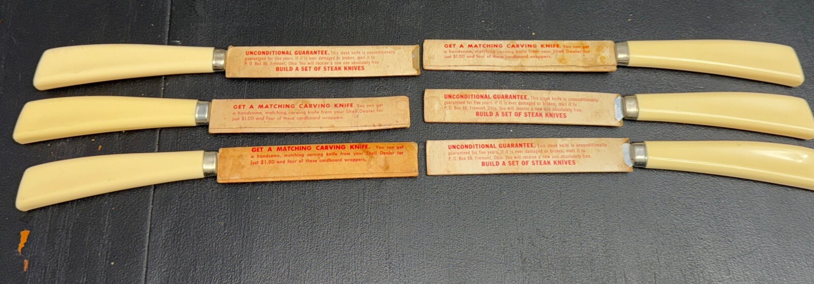 NWT Vintage Promotional Shell Oil Company Beige Handle Steak Knives Set Of 6