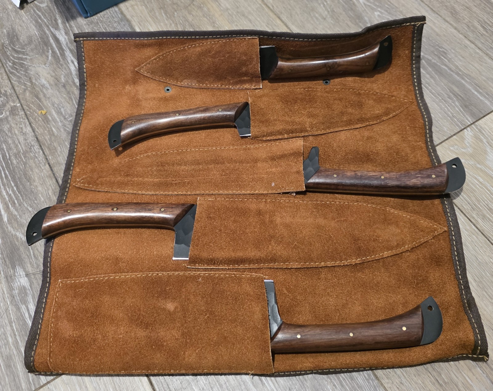 6-Piece Kitchen Knife Set w/ Leather Knife Roll, Wood Handles, Chef & Cleaver