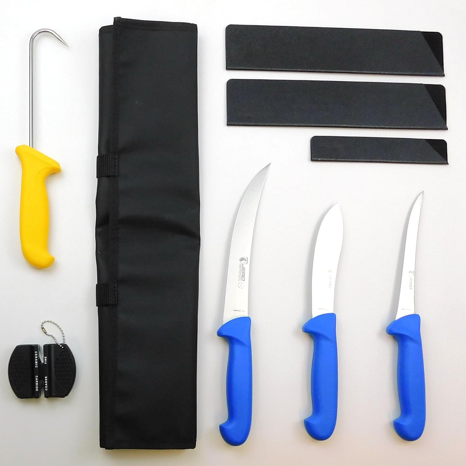 Jero Professional Meat Processing Knife Set With Case, Sharperner, and Guards