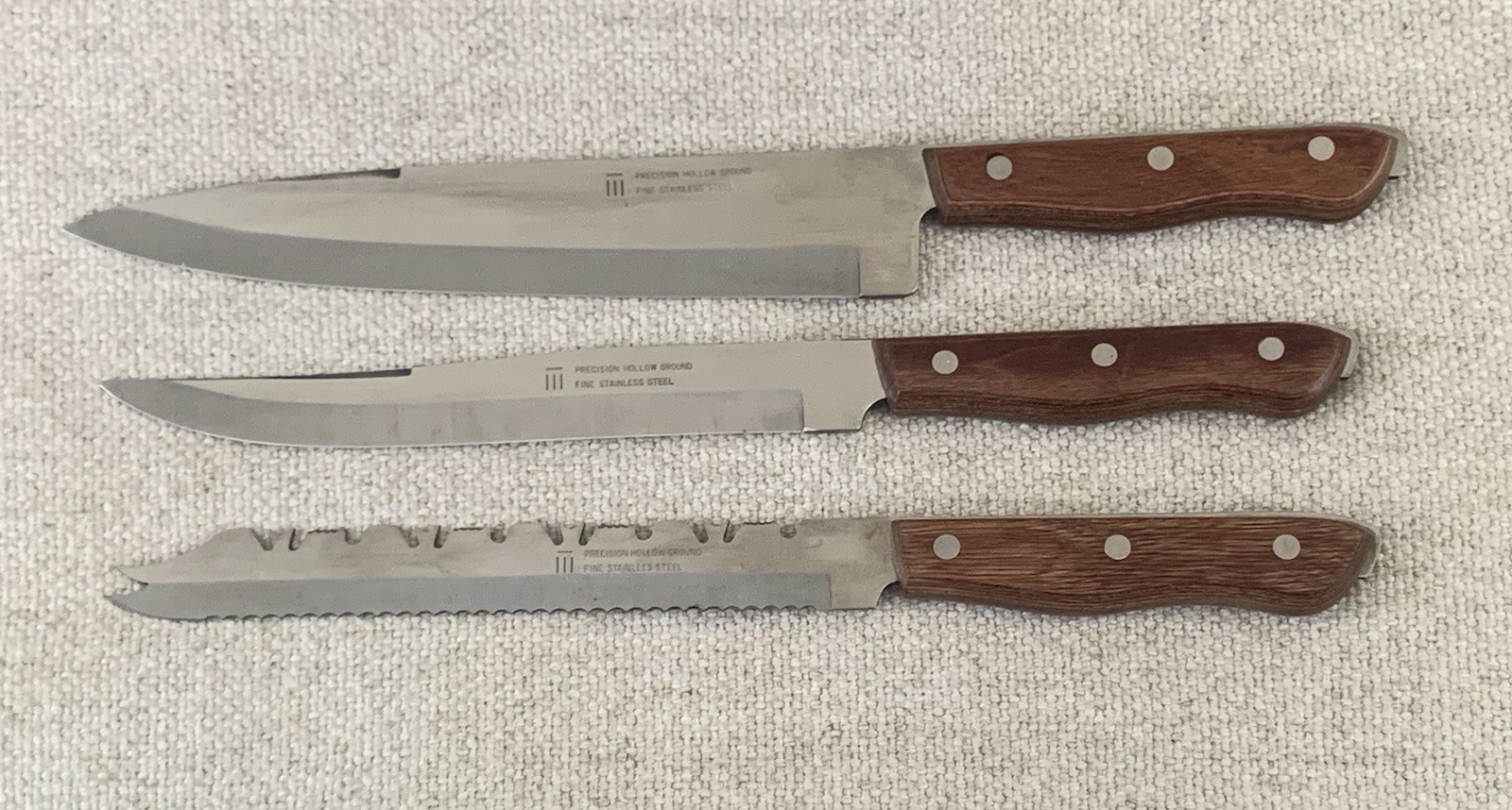 Vintage Precision Hollow Ground 3-pc Knife Set, Mfg in Japan Nat’l Headquarters