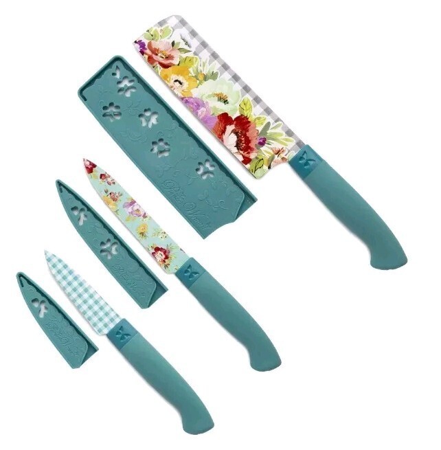 Pioneer Woman Sweet Romance Knife Set 3 Piece Nakiri Utility Paring Floral New