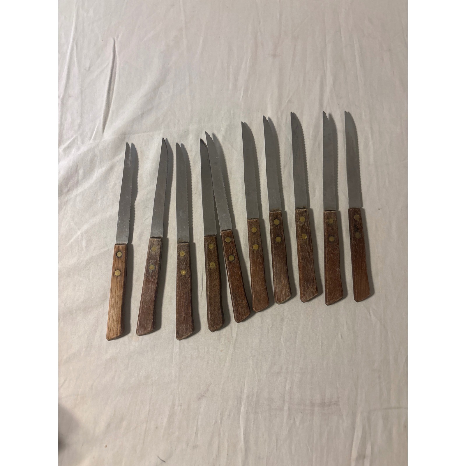 Unbranded Steak Knife Set Unisex 10 Piece Brown Vintage Wood Handle Serrated