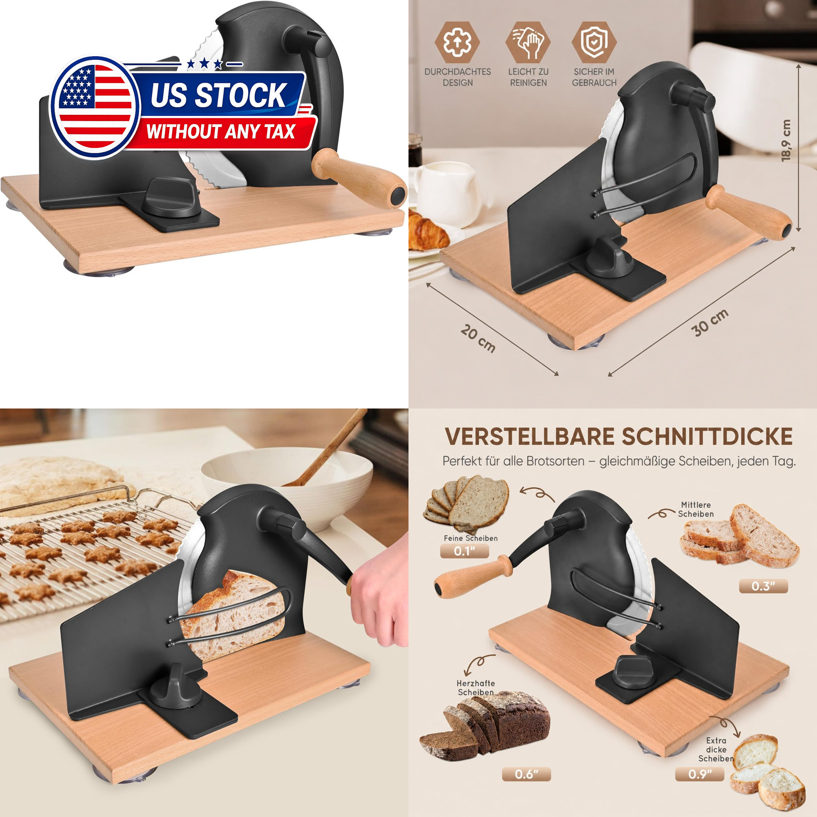 Manual Bread Slicer with Hand Crank, Classic Home Bread Slicer for Homemade