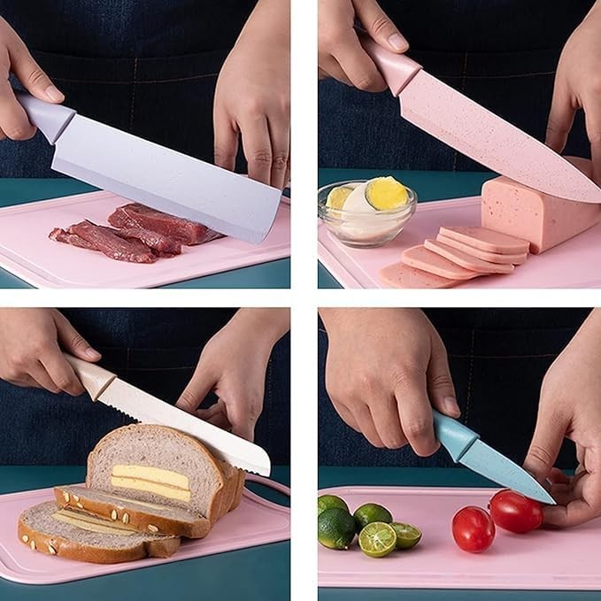 Kitchen Knife Set of 6 with Chopping Board in Gift Box with Cleaver Knife, Chef