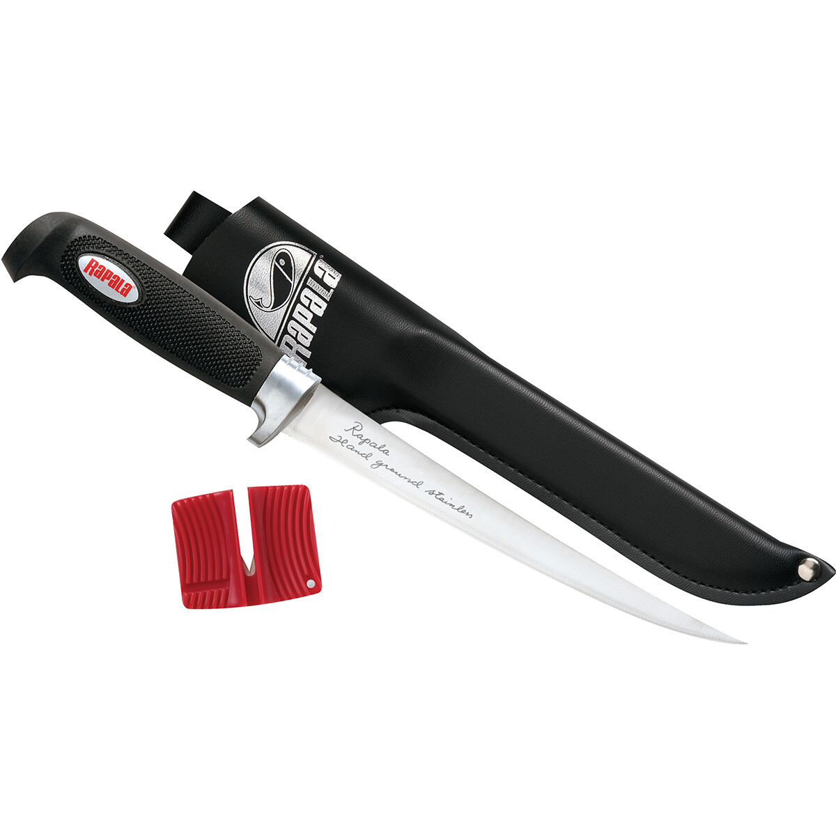 Rapala Fishing Soft Grip 4″ Fillet Knife with Sharpener & Sheath – Black