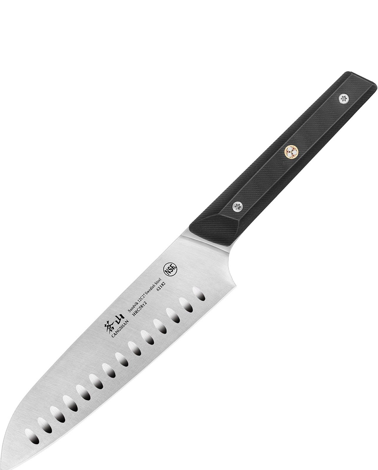 Cangshan TG Series 62182 Swedish 12C27 Steel Santoku Knife, 7-Inch, G10 Handle