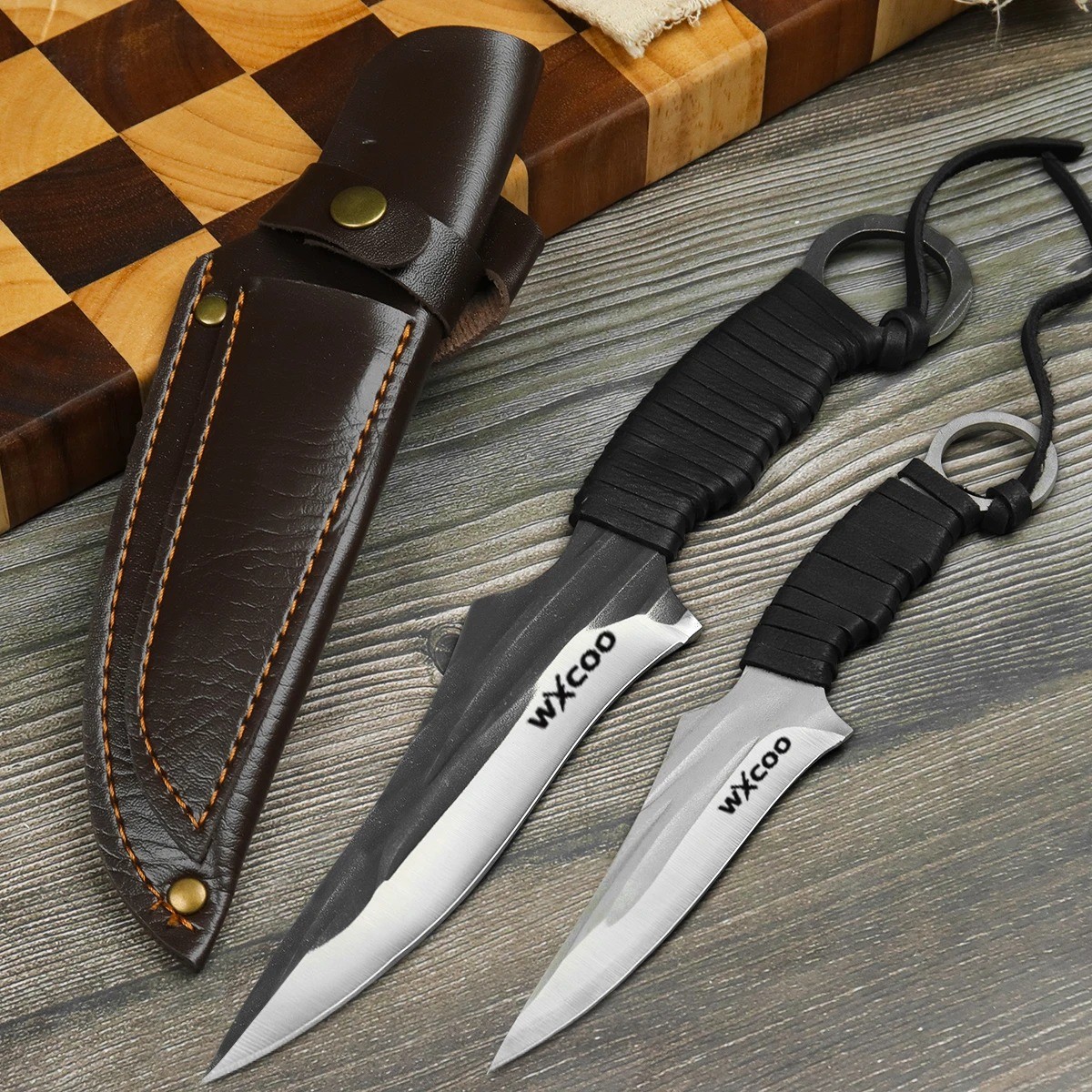 WXCOO Kitchen Knife Set with Cover 1-5pcs Stainless Steel Hand Forged Butcher Me