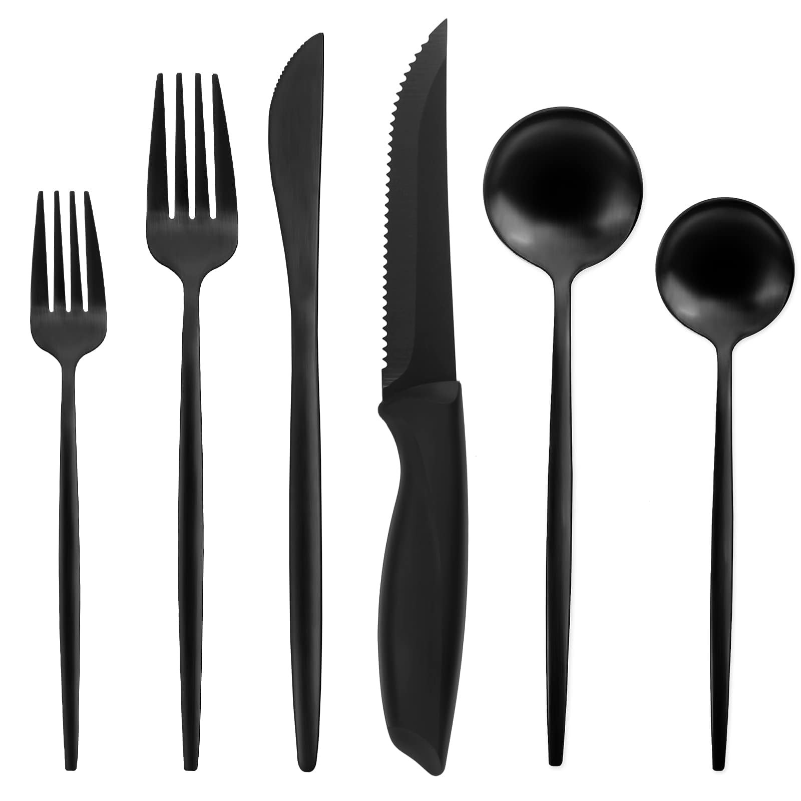 48-Piece Matte Black Silverware Set with Steak Knives,Black Flatware Set for …