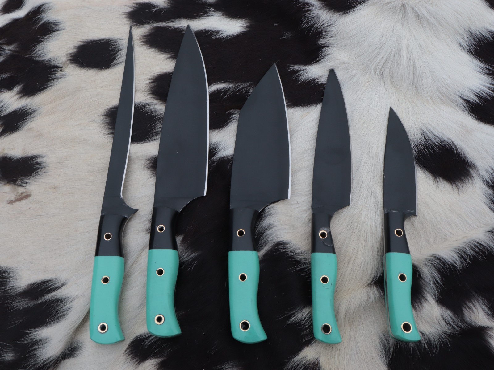 5 PCS CUSTOM HANDMADE CARBON STEEL CHEF KNIFE SET KITCHEN KNIVES CUTLERY