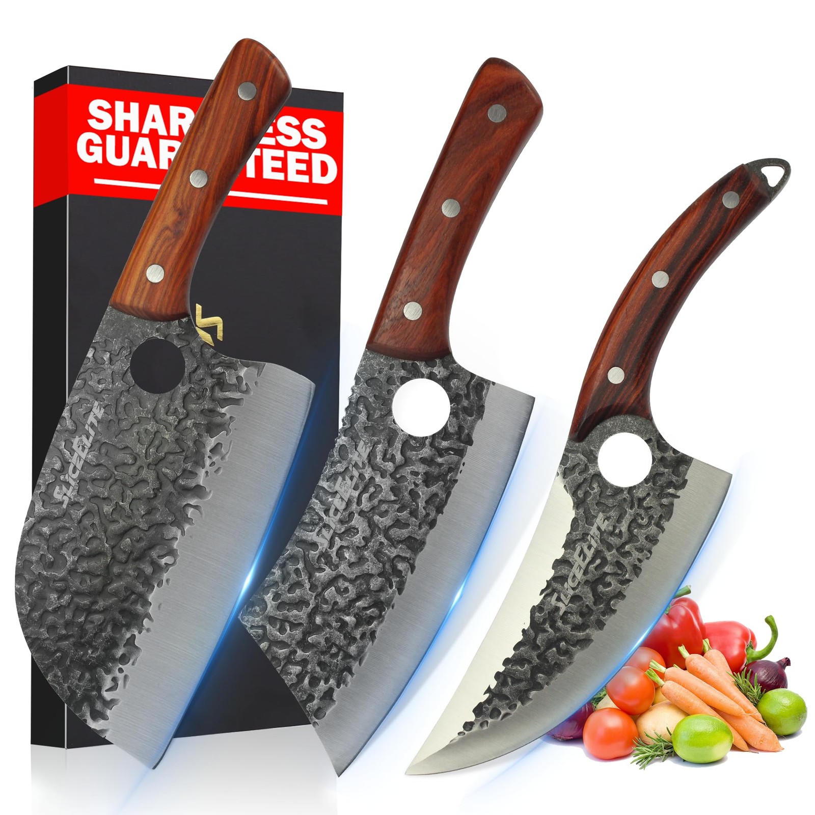 Hand-Forged Professional Butcher Knife (3 PC BUTCHER KNIFE SET W/SANDLEWOOD H…