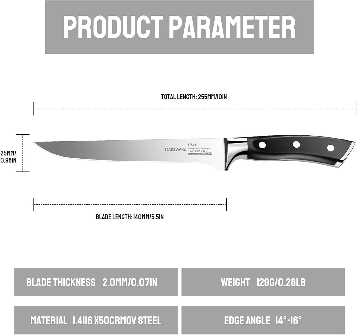 Boning Knife 5.5-Inch, German Stainless Steel, Full-Tang, Fillet Knife, Kitch…