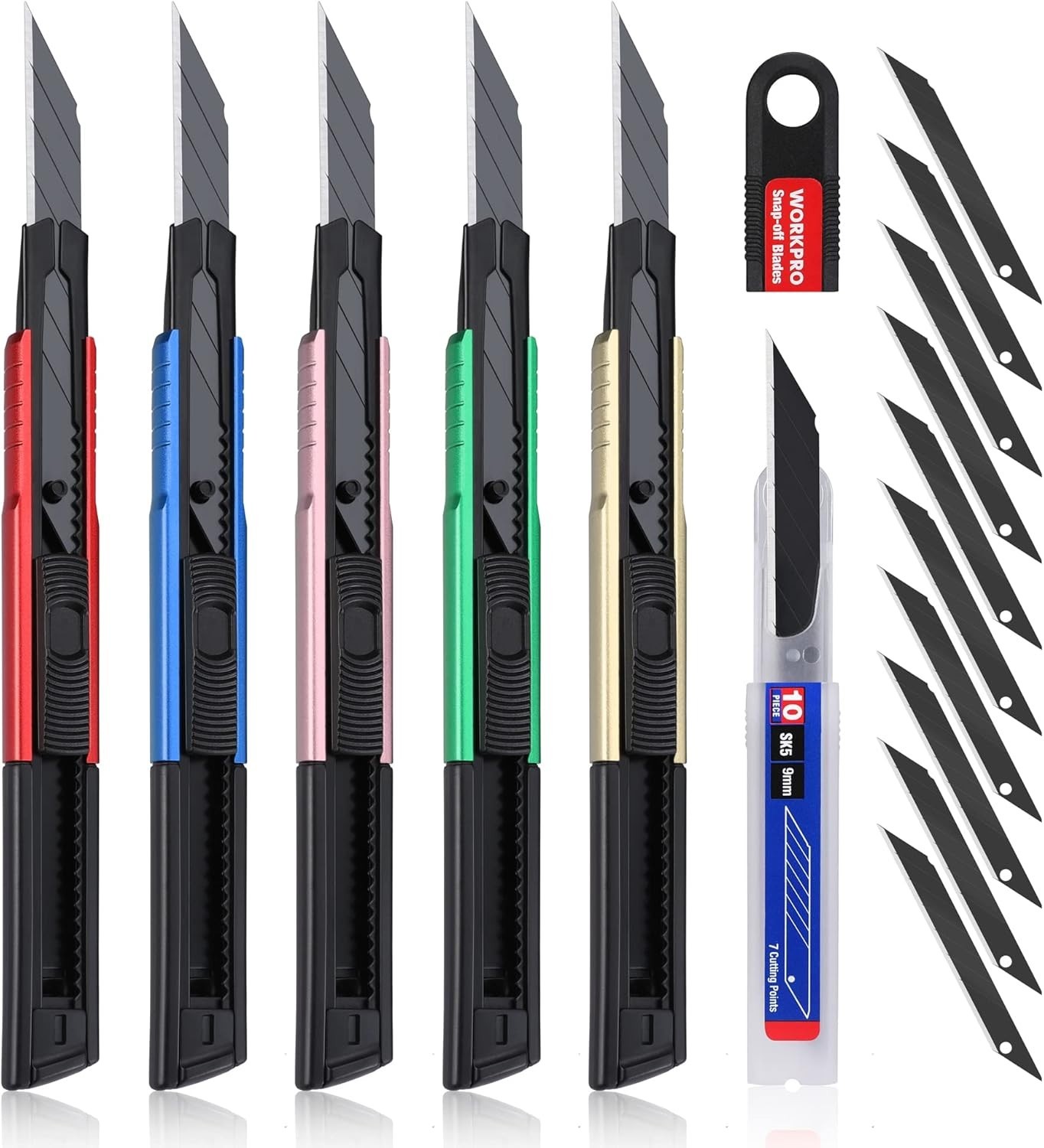 Utility Knife Heavy Duty Box Cutter Retractable Blade Set 5 Pack