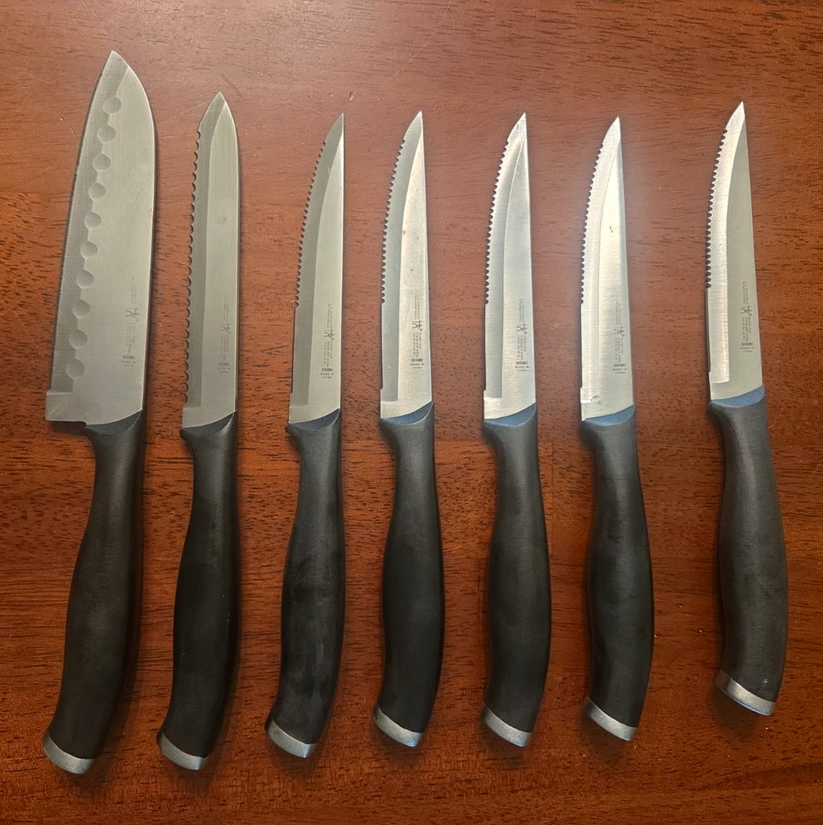 Set of 7 J.A. Henckels Silver Cap Santoku Utility & Steak Knife Lot Kitchen