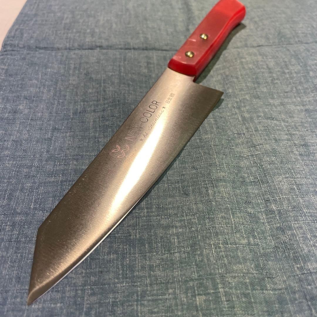 Retro Red Santoku Knife 155mm Vintage Kitchen Knife Natural Stone Sharpened