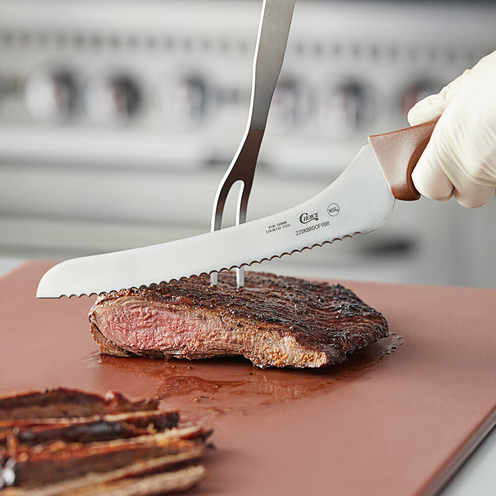Choice 9″ Offset Serrated Edge Bread Knife with Brown Handle