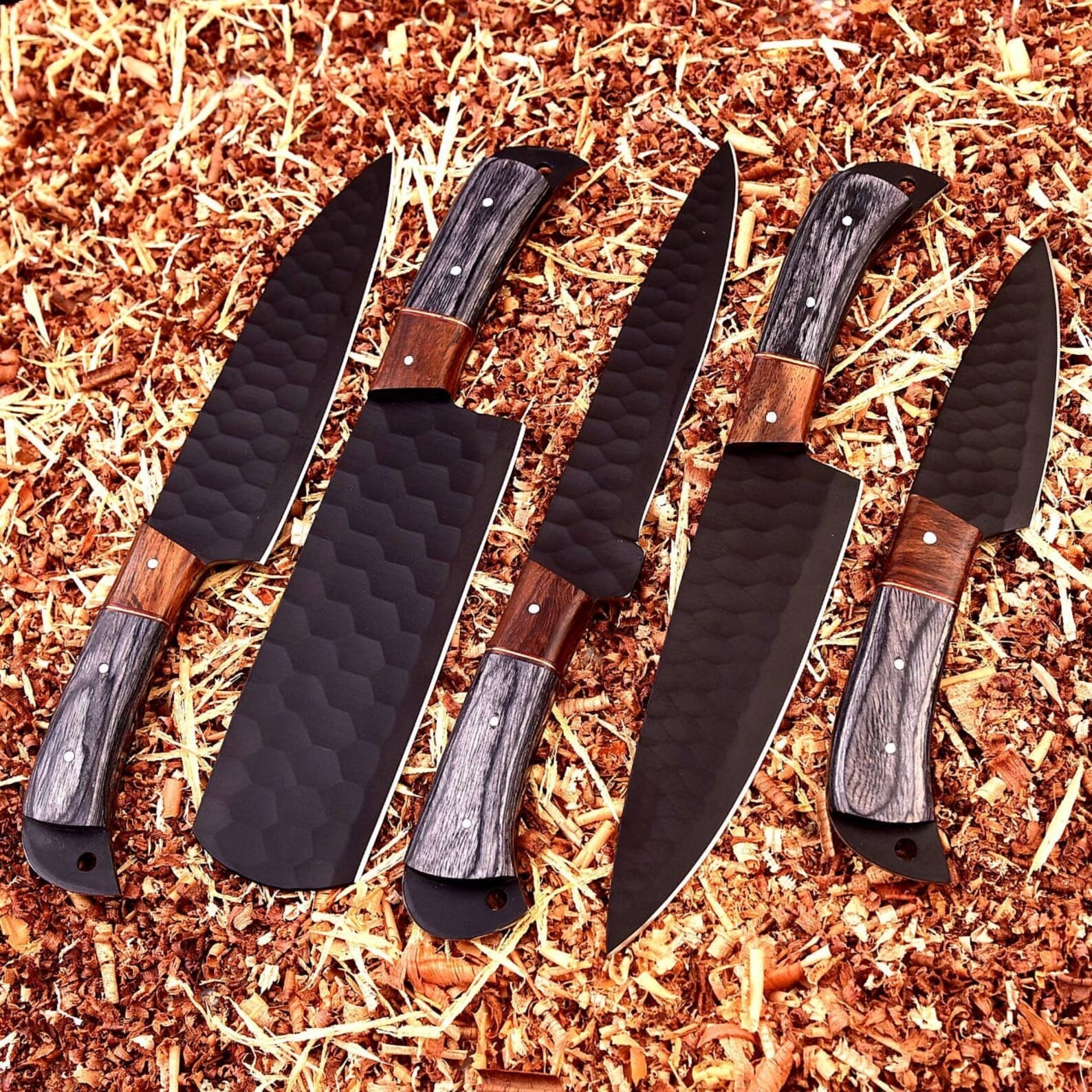 Handmade Steel BBQ Kitchen Chef knife set with leather roll bag, best gift.