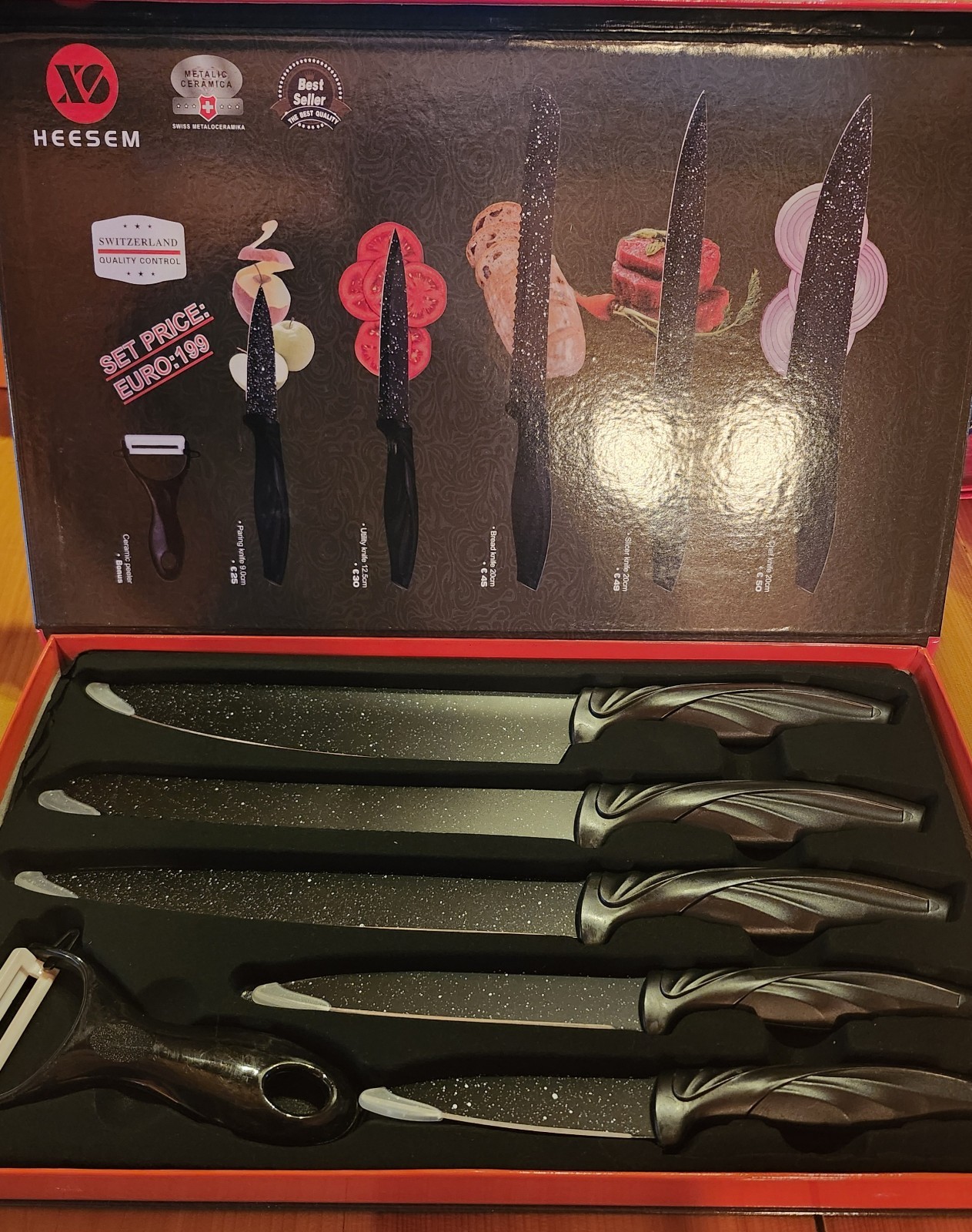 Swiss 6pc Black Metal Ceramic Kitchen Knife Set- 30 Year Warranty-SG-9200 *NEW*