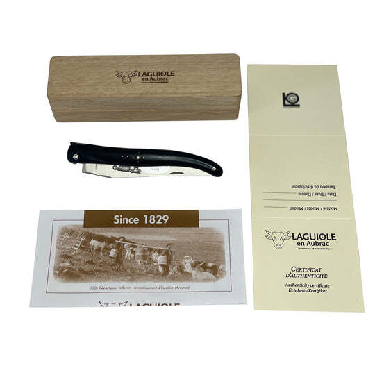 Laguiole En Aubrac Luxury Folding Pocket Knife With Ebony Wood Handle, 4.75-In