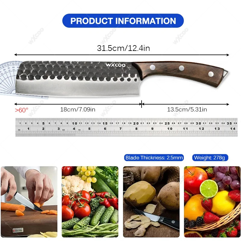 Stainless Steel Meat Cleaver Cooking Fruit Slicing Wooden Handle Butcher Knife