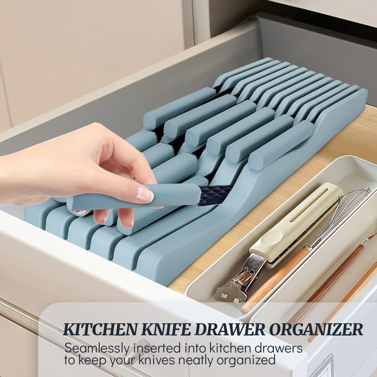 12 PCS Modern Knife Block Set Drawer Organizer Stainless Steel Blue