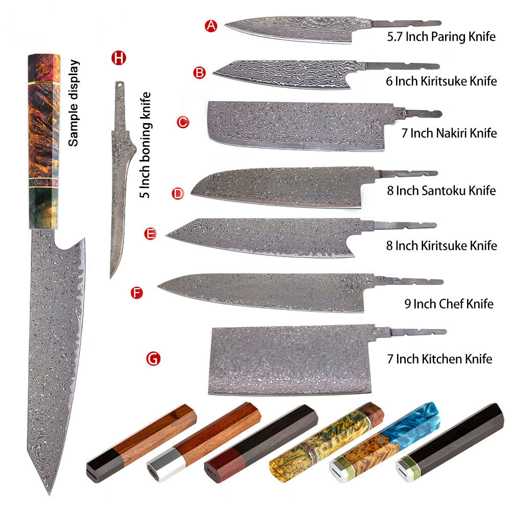 Damascus Steel Chef Knife Blank Blade DIY Tool Home Hobby Kitchen Knife Material
