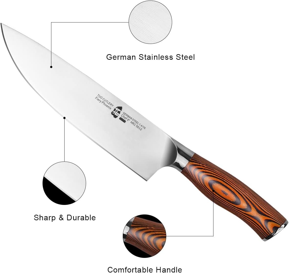 TUO 17 PCS German Stainless Knife Set – Block Holder, Chef & Steak Knives