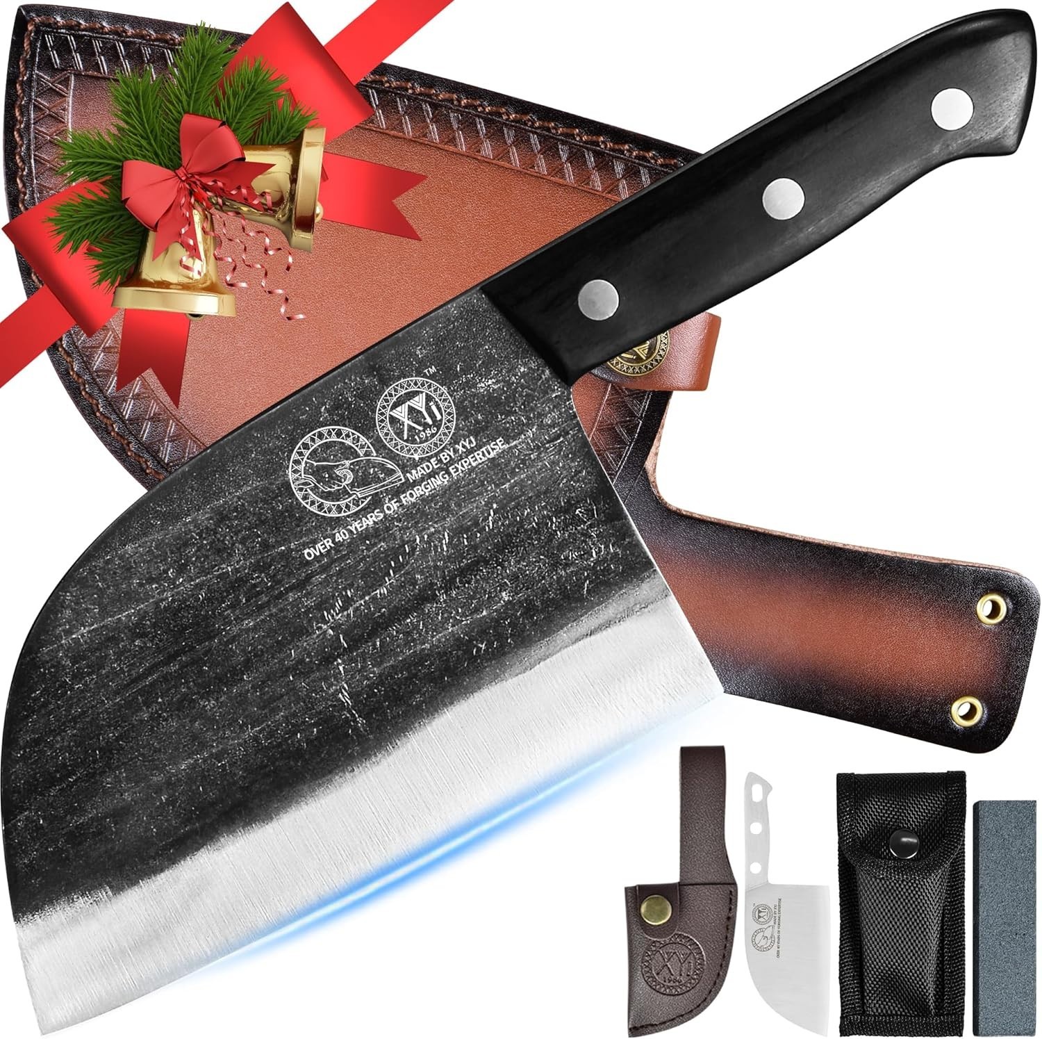 Durable Full Tang Serbian Chef Knife – 6.7 Inch Black & Silver Blade with Sheath