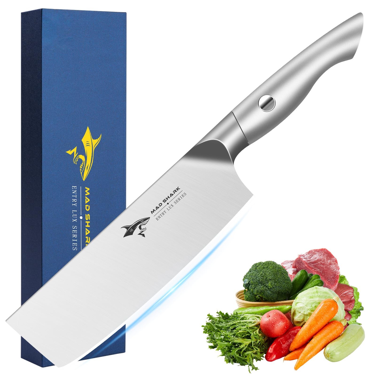 7 Inch Nakiri Knife, Ultra Sharp German Stainless Steel Vegetable Knife, Ergo…