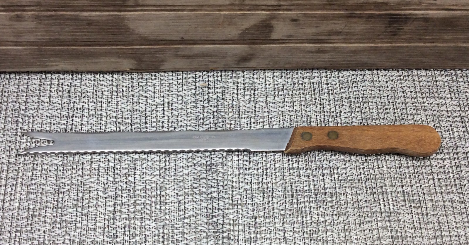 Tomato Bread Knife 8″ Double Serrated Stainless Blade Fork Tip Vintage Japan