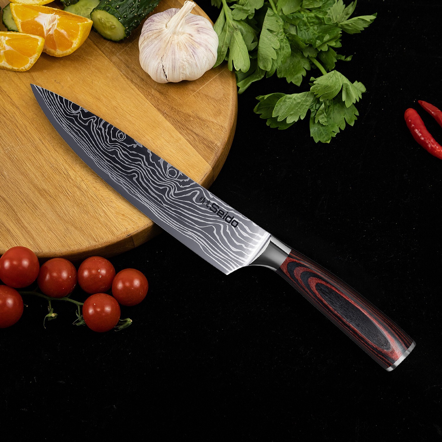 Seido Knives 5-Pieces Damascus High-Carbon Stainless Steel Master Chef Knife Set