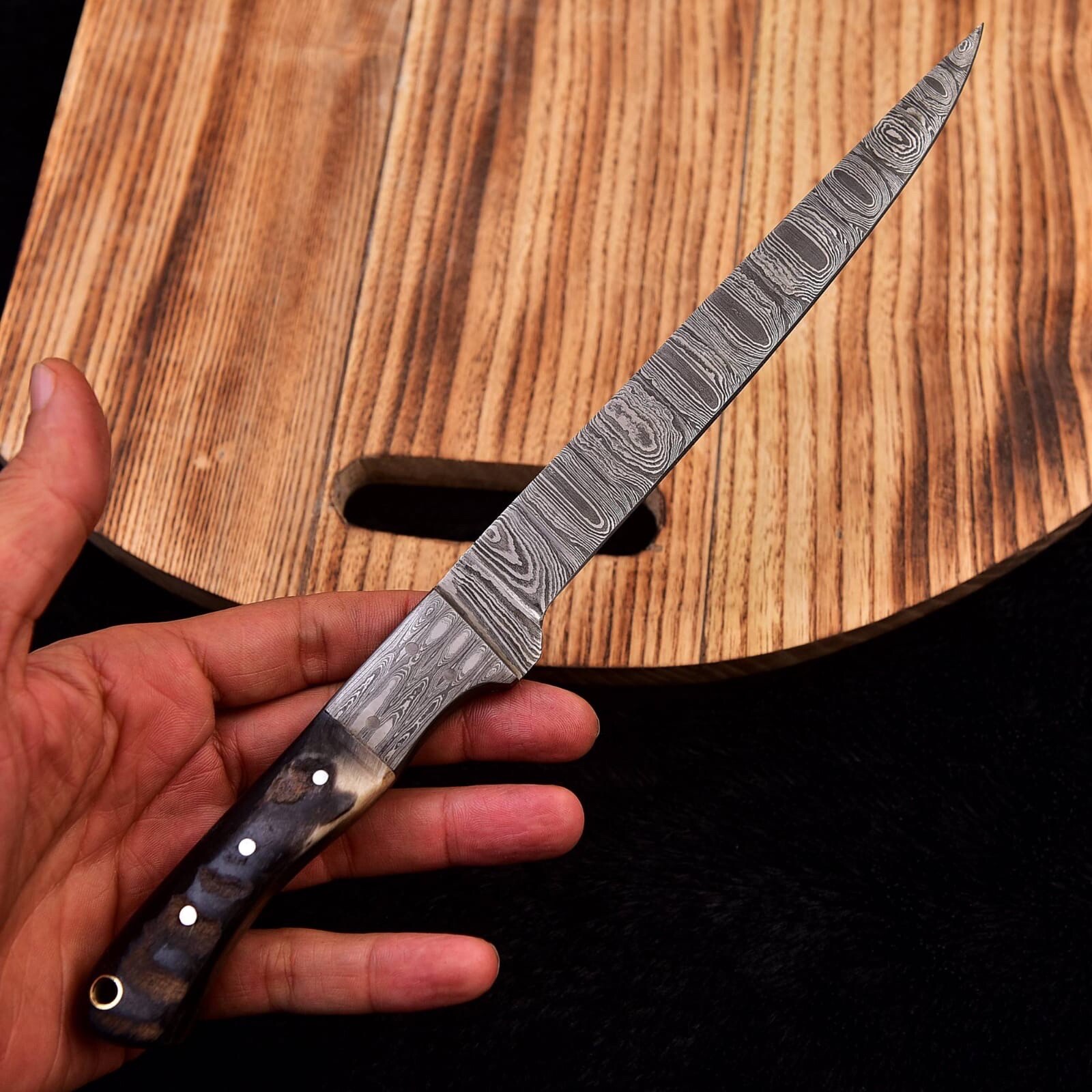 DAMASCUS Fillet Knife | 10” Quality Steel Fixed Blade | Outdoor | Chef Knife
